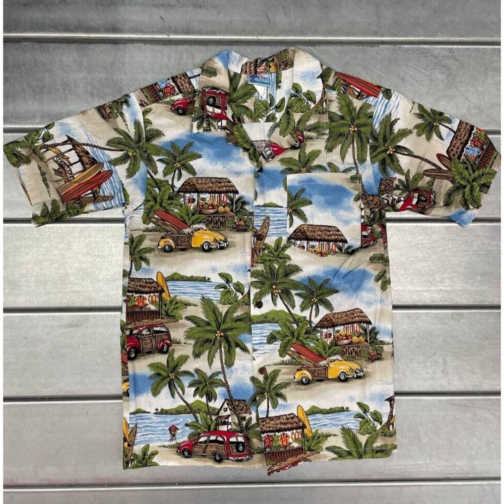 RJC Hawaiian Button Up Shirt‎ Boys Youth Sz 18 USA Bright Colors Beach Theme
